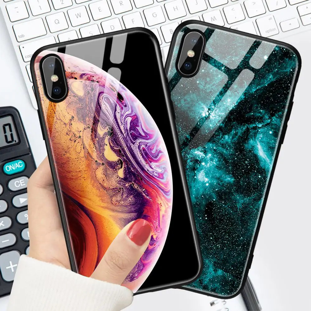 Чехол для iPhone 7 из закаленного стекла чехлы XS XR Max силиконовый чехол со звездами 6 S
