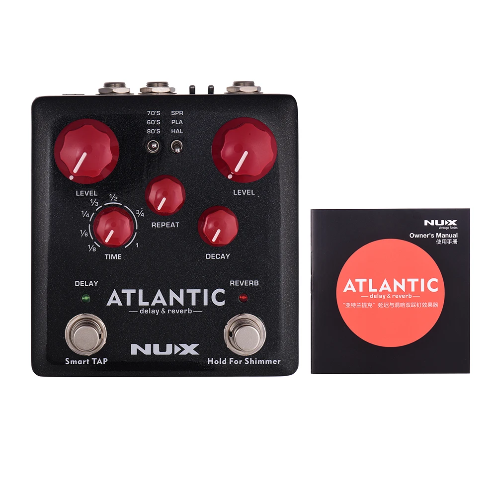 NUX ATLANTIC педаль эффектов для гитары, двойной переключатель для ног, 3 эффекта задержки и реверберации, педаль для гитары, темп, функция мерцания, True Bypass