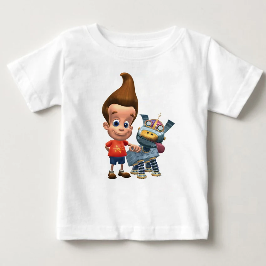 Летние детские топы с принтами Jimmy neutron героями мультфильмов футболка короткими
