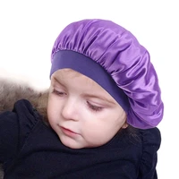 new kids faux silky bonnet cap solid color turban chemo hat girls wide elastic band solid night sleep