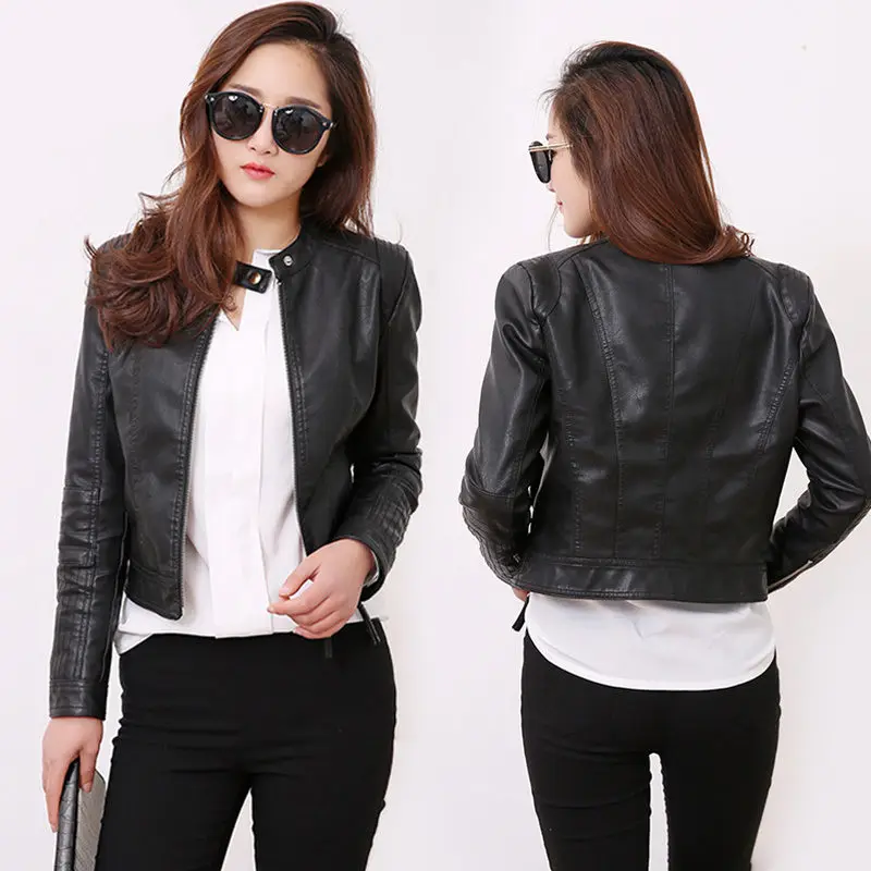 Женская кожаная куртка на молнии розовая повседневная короткая байкерская