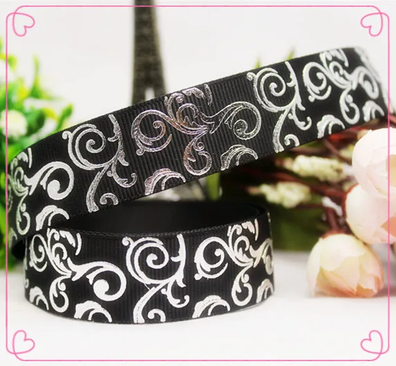 14102314,7/8 ''22 мм узоры Горячая корсажная лента с серебристым принтом, DIY материалы ручной работы аксессуары, лента для упаковки подарков
