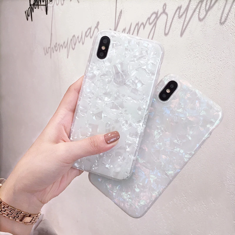 GlamPhoneCase Foil Bling Paillette Phone Cases For iPhone 8 7 6 6S Plus X Case White Conch Shell 2018 Fashion Coque Cove |