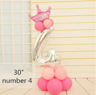 Pink 4 Детская вечеринка для мальчика день рождение украшение шар Колонка 3" Серебряный Цифровой шар цифра шары 1 2 3 4 5 6 7 8 9 воздушный шар стенд - Цвет: Pink 4