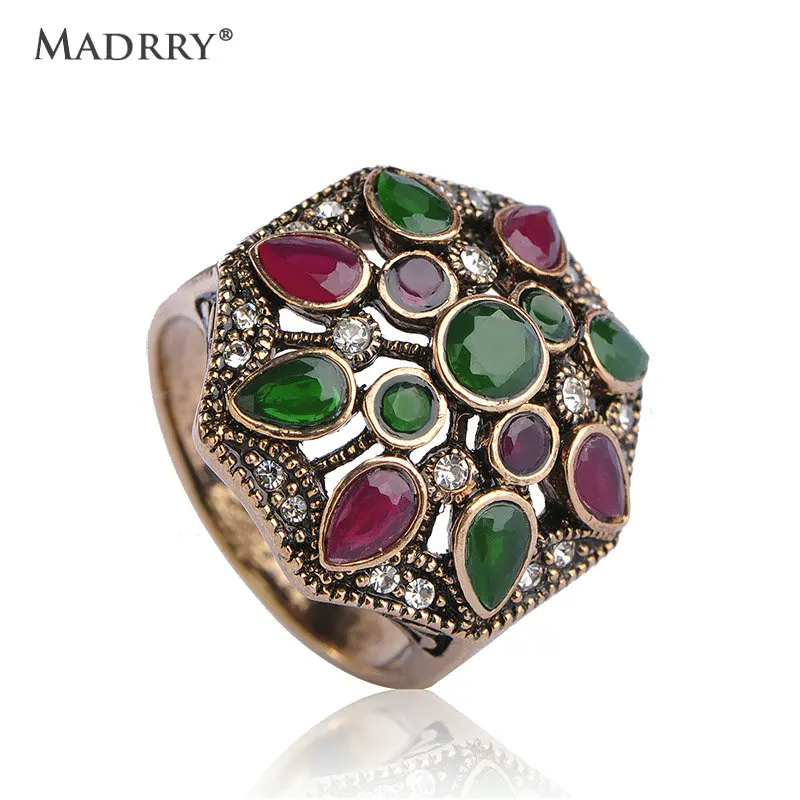

Madrry Vintage Resin Rings For Women Men Jewelry Antique Gold Color Crystals Water Drop Anel Masculino Wedding Finger Accessory