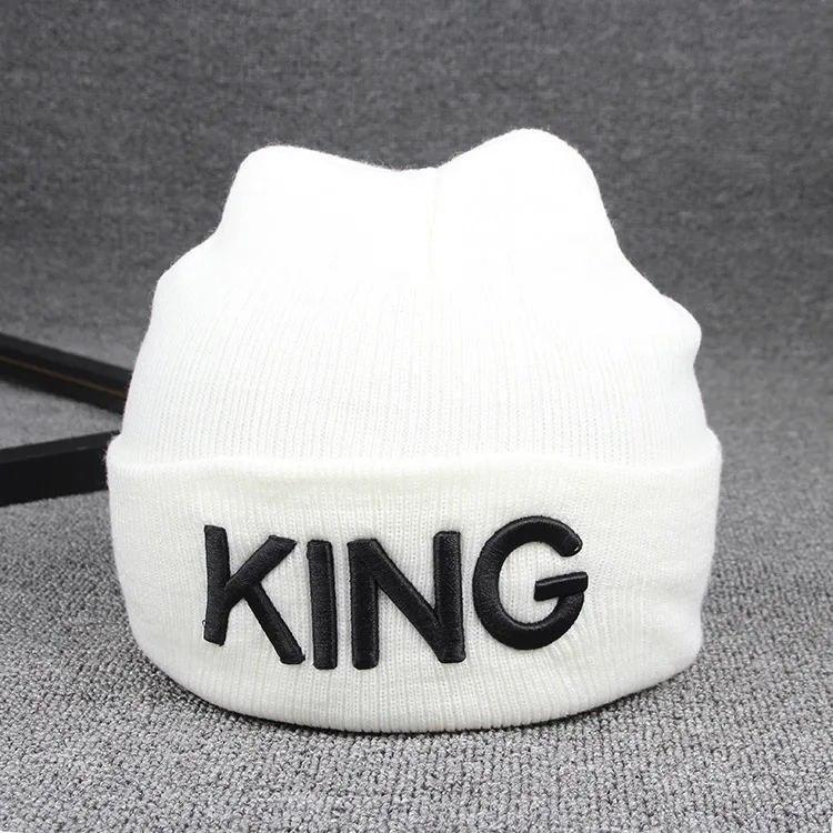 White KING Новые зимние теплые шапочки, вязаные шапочки, шапка Skullies, хип-хоп мужские женские шапки, круглая Лыжная спортивная шапка, черно-белая шапка s - Цвет: White KING