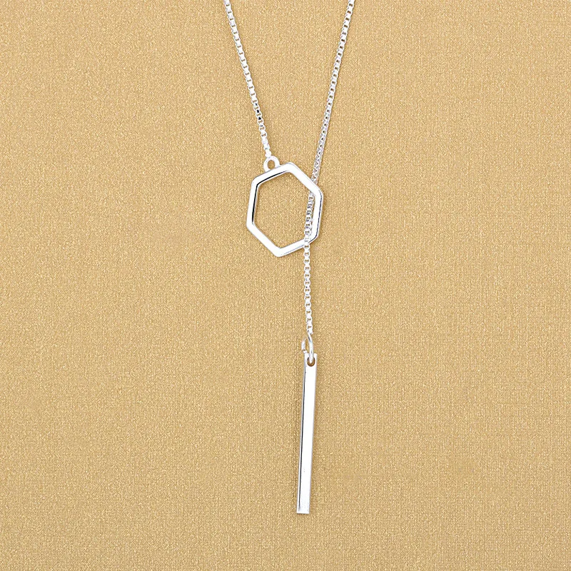 

Geometric Silver Color Long Bar Hexagon Pendant Necklaces Jewelry For Women 2018