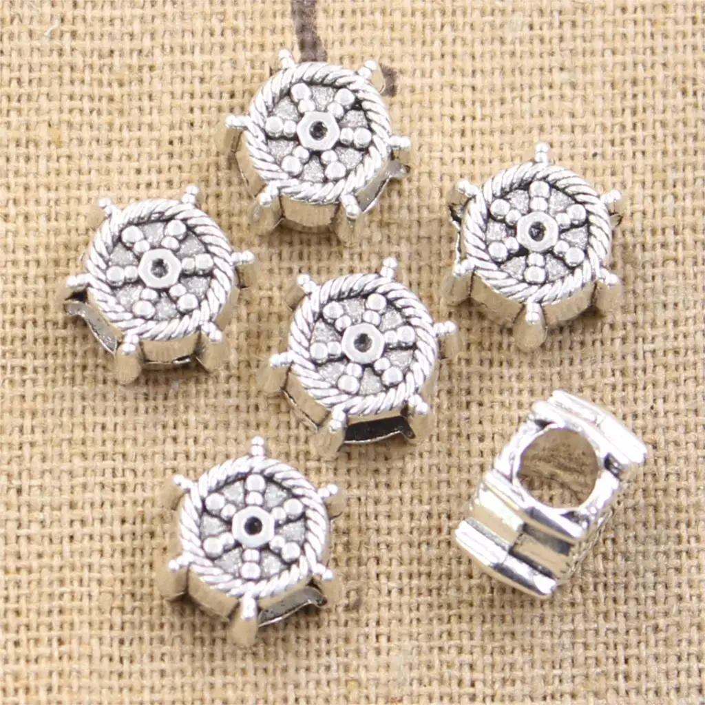 

6pcs 12x7x12mm Anchor Helm Rudder 4.5mm Big Hole Bead Antique Silver Color Beads Charms Fits Diy Charms Bracelet Jewelry Beads