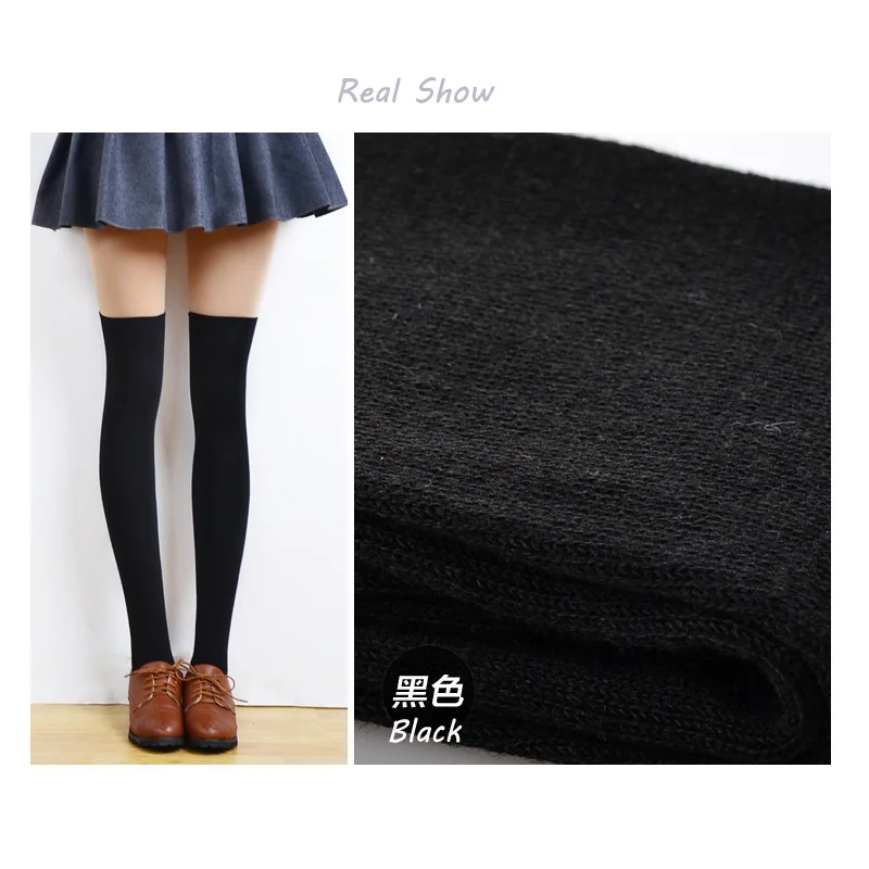 

Cotton thread Girls over knee socks Japanese trend college women socks cute high tube legs long thigh sock solid Black Gray