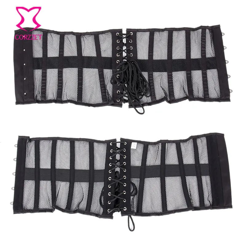 Черный корсет в сеточку и бюстье для талии под грудь со стальными косточками