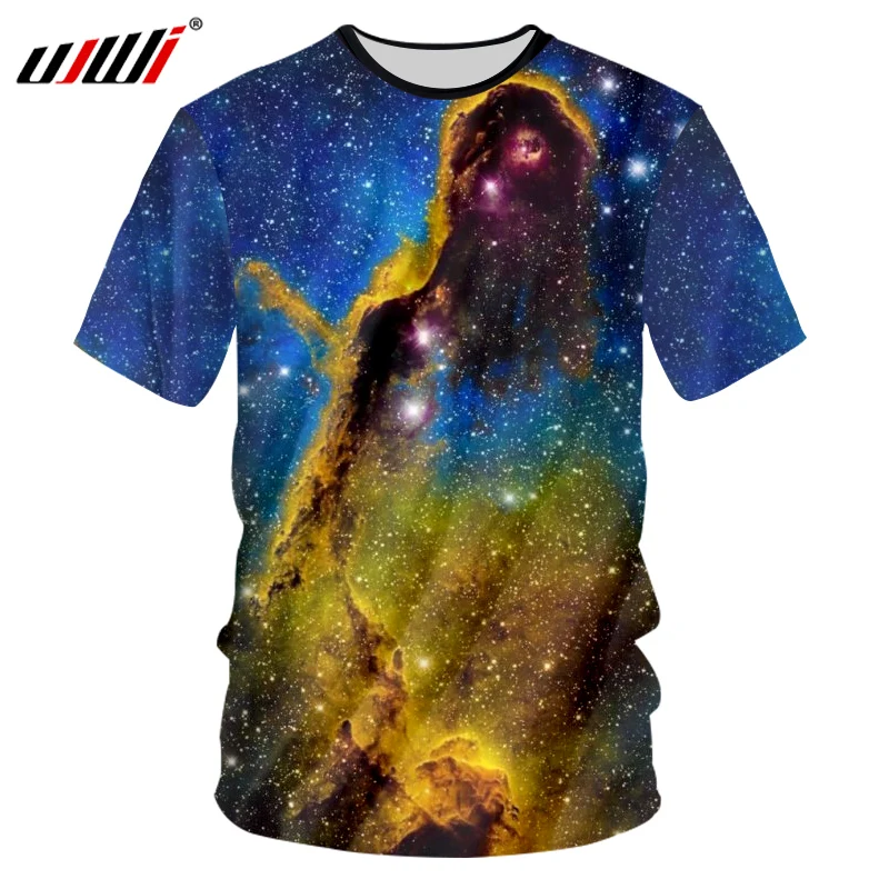 

UJWI, повседневная мужская футболка, модные летние топы, 3D цифровая печать, галактика, космическая футболка, звездная футболка, Мужская одежда...