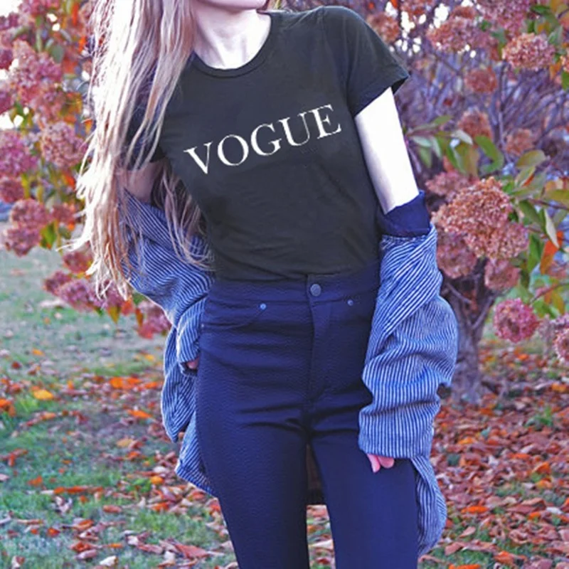 Женская футболка с принтом VOGUE модная летняя размера плюс женские топы футболки