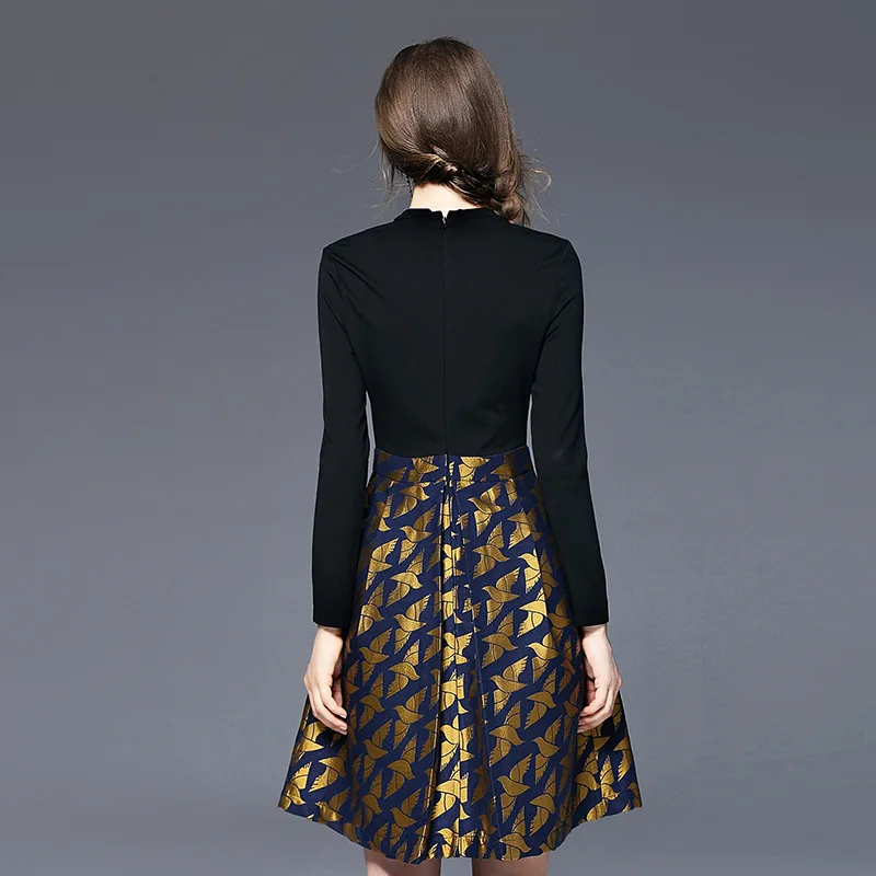 Новинка 2017 г. женские осеннее платье модный элегантный стильное с жаккардовым