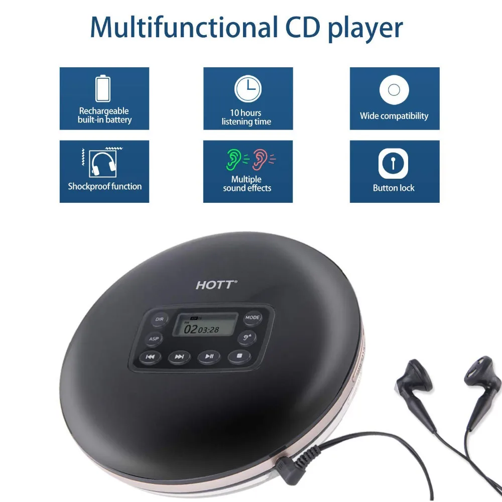 CD Player Rechargeable Portable Personal Disc with LCD Display Music Walkman cd player for Kids &ampAdults | Электроника