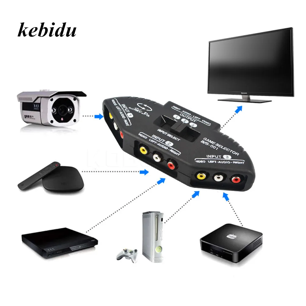 Kebidu новый черный селектор 3 порта видеокабель AV RCA для XBOX PS TV высокое качество|av