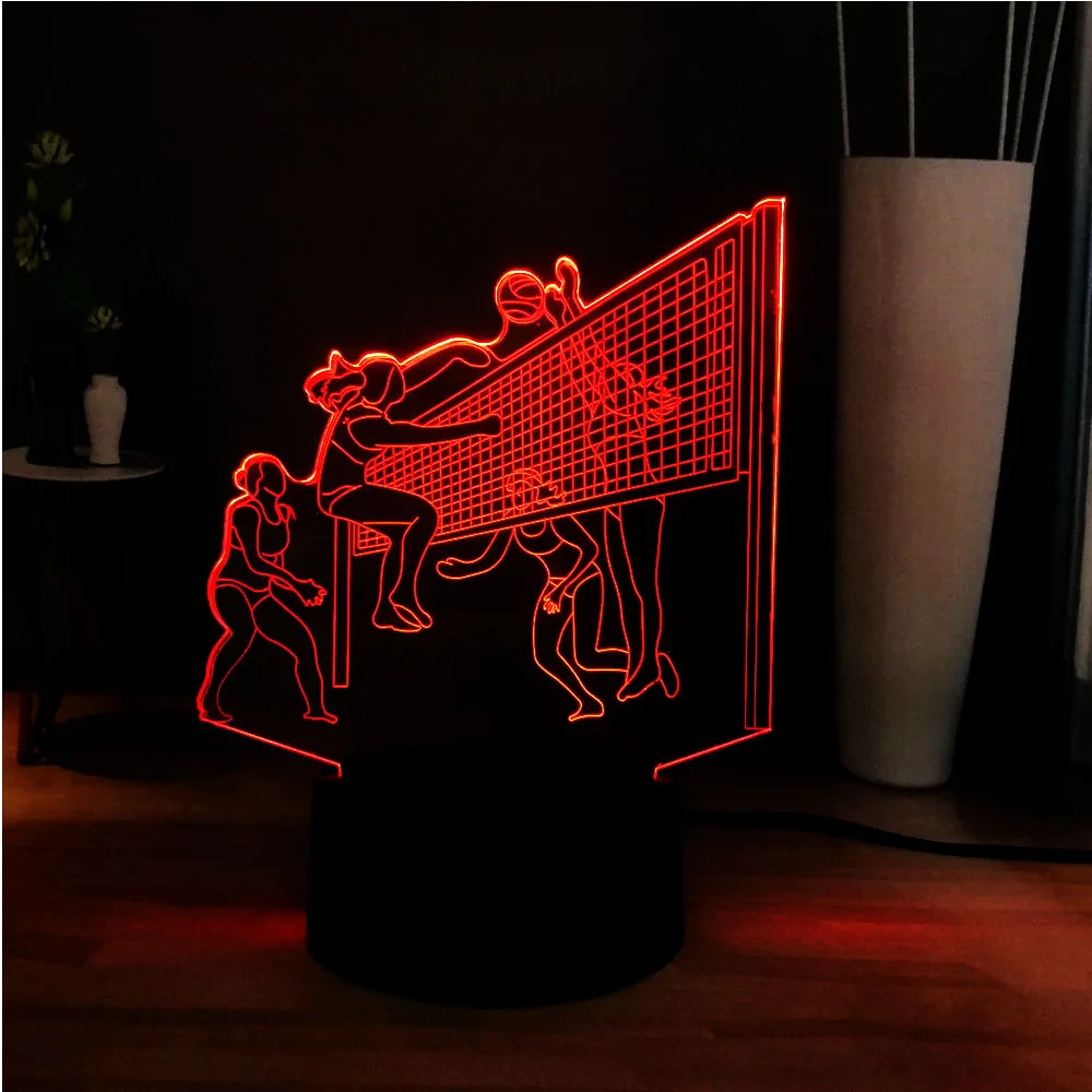 Новые 3D креативные Спортивные Женские волейбольные команды, играющие в волейбол светодиодный Изменение светодиодный DEC настольная лампа лучший подарок друзей