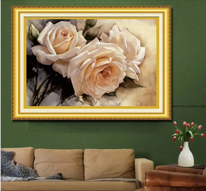 3D white rose flower cross stitch kit Chinese style pre printed 11ct silk thread canvas embroidery DIY handmade needlework qf | Дом и сад