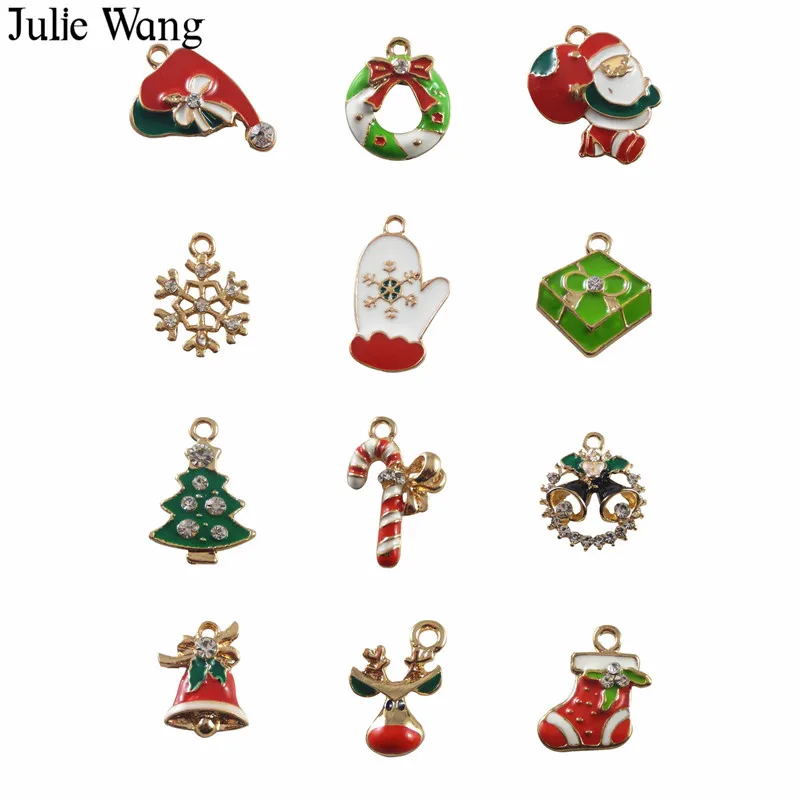 Julie Wang 12 шт. сплав цинка смешанные эмалированные рождественские стили аксессуары