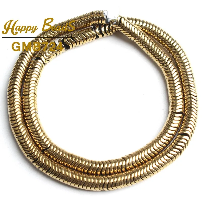 18K gold Бусины из натурального камня, плоская форма, гематит, черные, золотые, серебристые, Круглые, свободные, для самостоятельного изготовления ювелирных изделий, браслет, 15 дюймов, 6 мм - Цвет: 18K gold