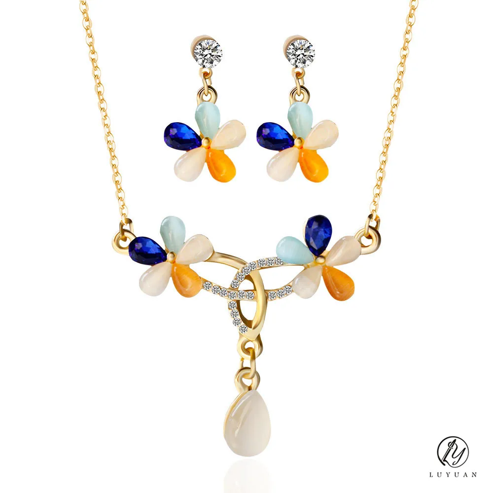 Мода Раскрашенная опал комплект ювелирных изделий мило капли воды Цепочки и