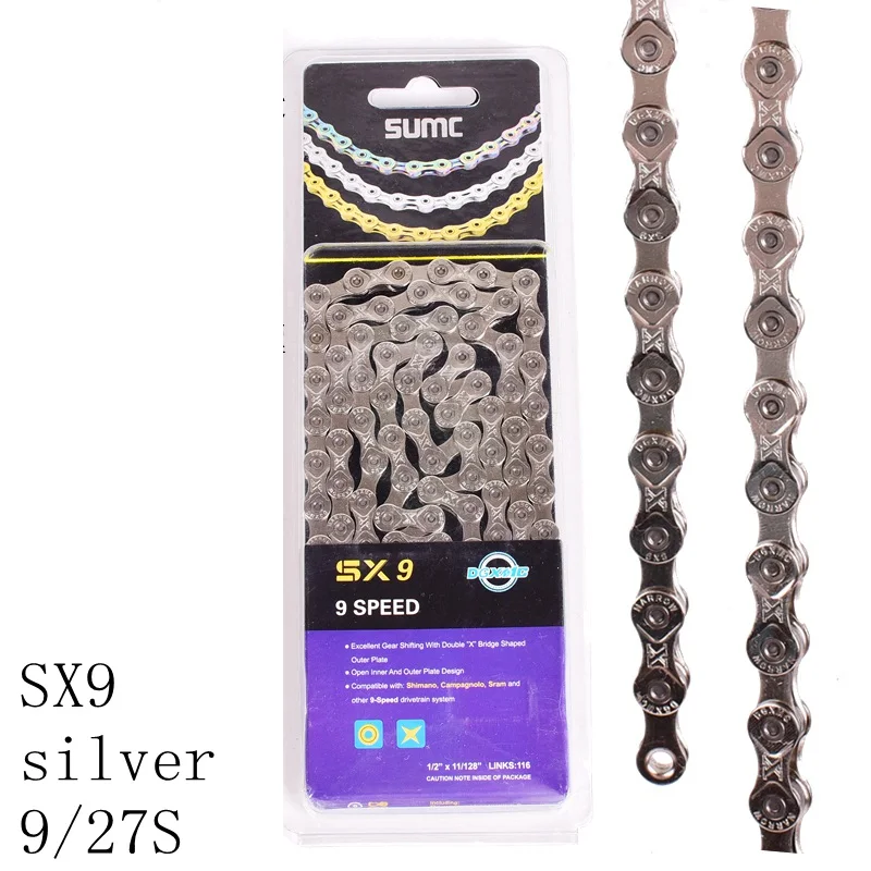 SX9 silver Велосипедной цепи, 8, 9, 10, 11, Скорость 116L золото MTB цепь для дорожного велосипеда X8 X9 X10 X10SL X11SL для Shimano SRAM велосипед Запчасти - Цвет: SX9 silver