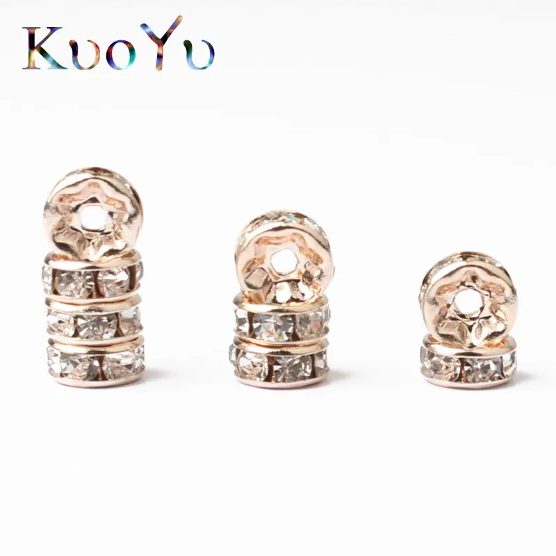 Rose gold 8 мм, 100 шт, розовое золото, серебро, металлические стразы Rondelle, хрустальные бусины, свободные разделители, бусины для рукоделия, изготовления ювелирных изделий, подвески, аксессуары - Цвет: Rose gold