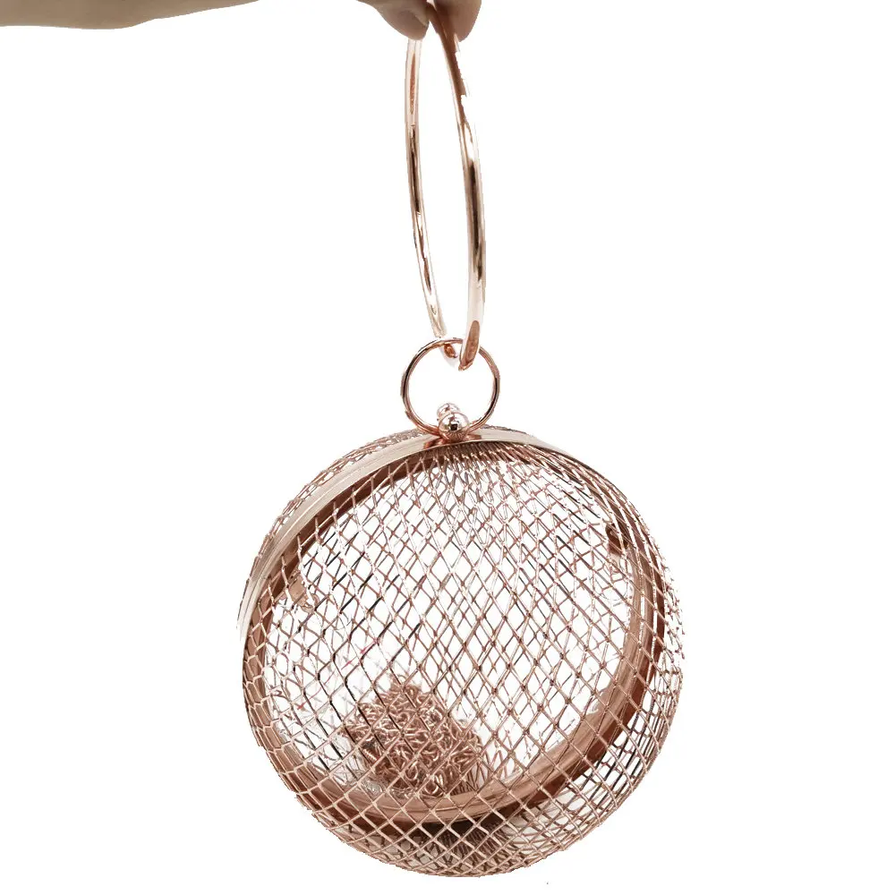 Rose Metal Clutch Boutique De FGG женские круглые металлические клатчи, Жесткий Чехол, вечерние сумки на ремешке, сумки и кошельки, сумка на плечо на цепочке - Цвет: Rose Metal Clutch