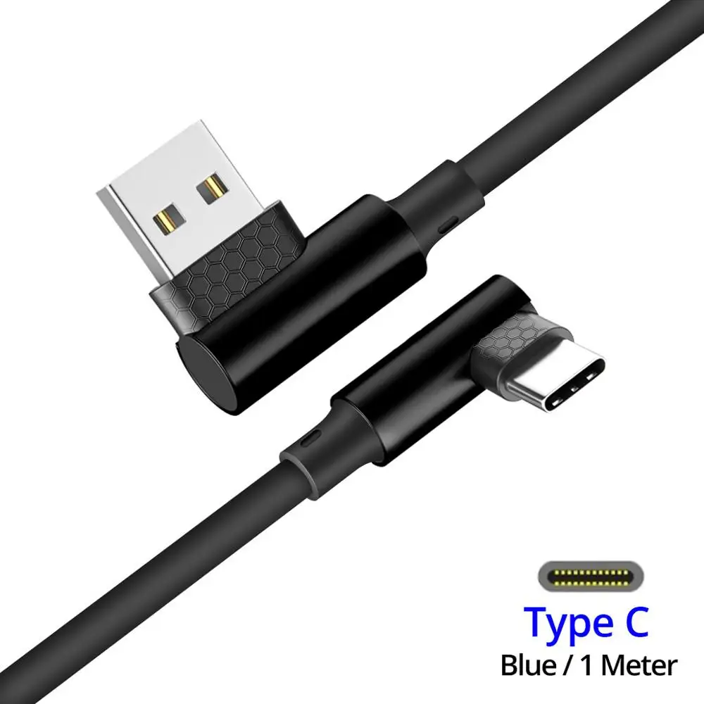 Black bent cable ANMONE 90 градусов зарядный кабель usb type C кабель для мобильных игр Max 2.4A l-линия изогнутый зарядный кабель для передачи данных быстрое зарядное устройство провод - Цвет: Black bent cable