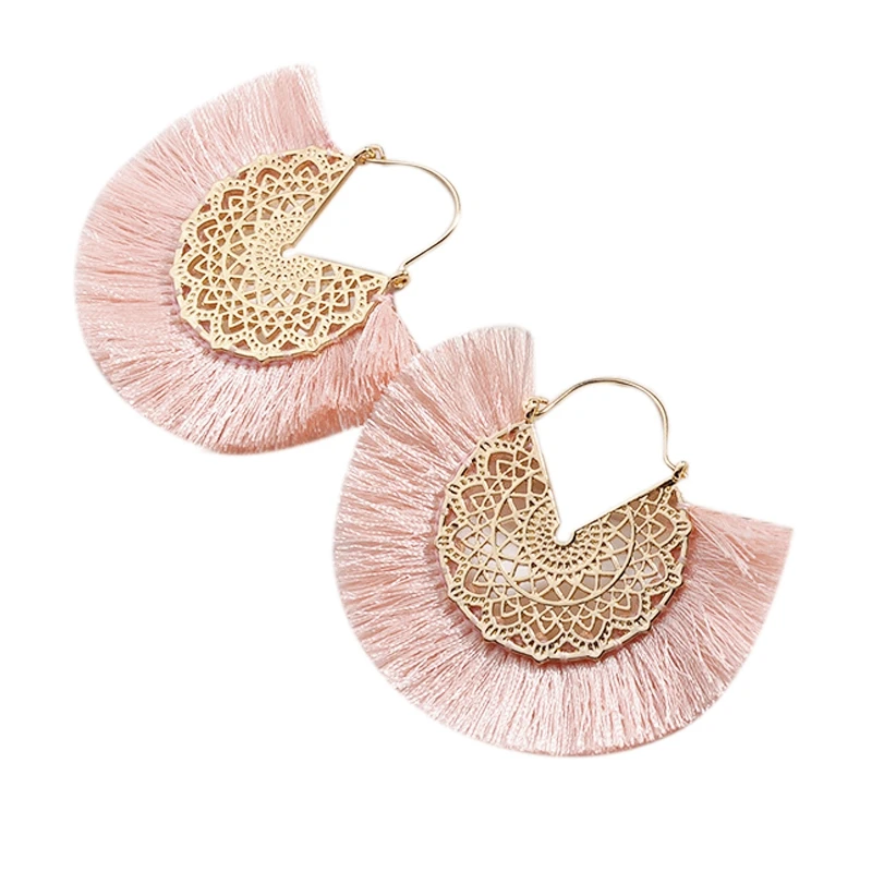 Модные цветочные полые металлические кисточки с бахромой эффектные серьги для