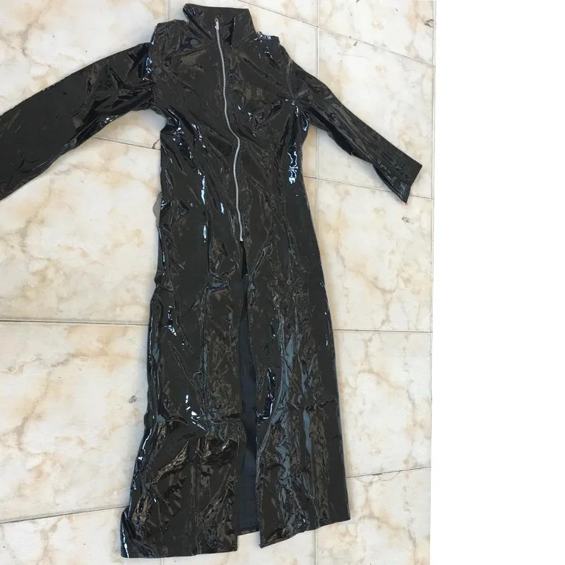 Черные костюмы облегающий Тренч искусственная кожа воротник стойка|cosplay costume|costume