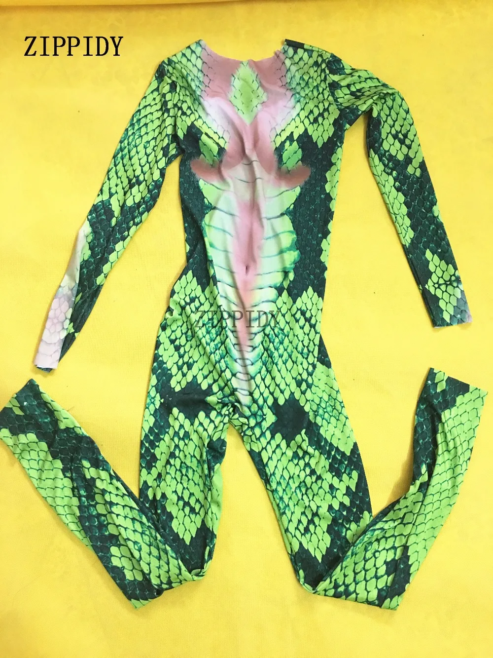 

Sexy Green Snake Striae Printed Jumpsuit Skinny Costume Female Singer Nigjtclub Party Show Celebrate Unique Stretch Rompers