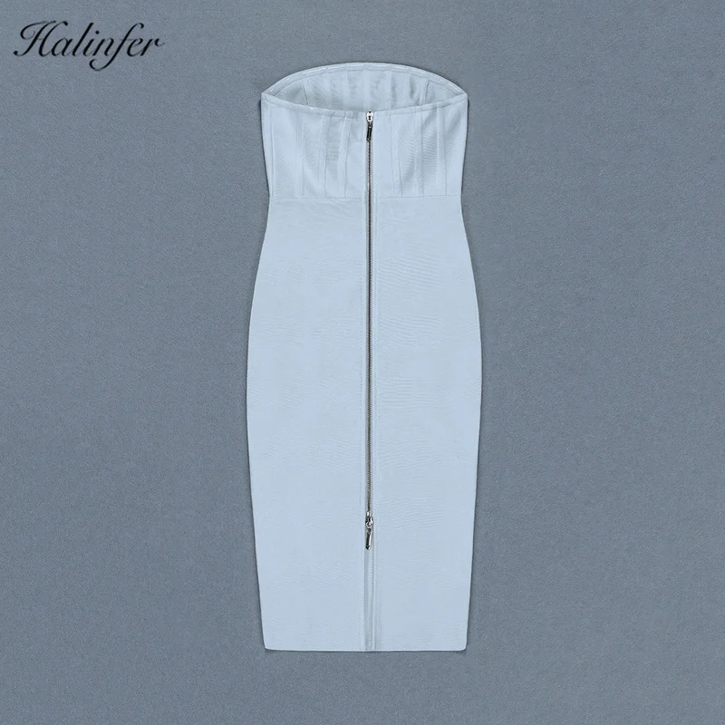 

Halinfer 2019 new summer women dress sexy bodycon Strapless bandage dress elegant celebrity party white mini dresses vestidos
