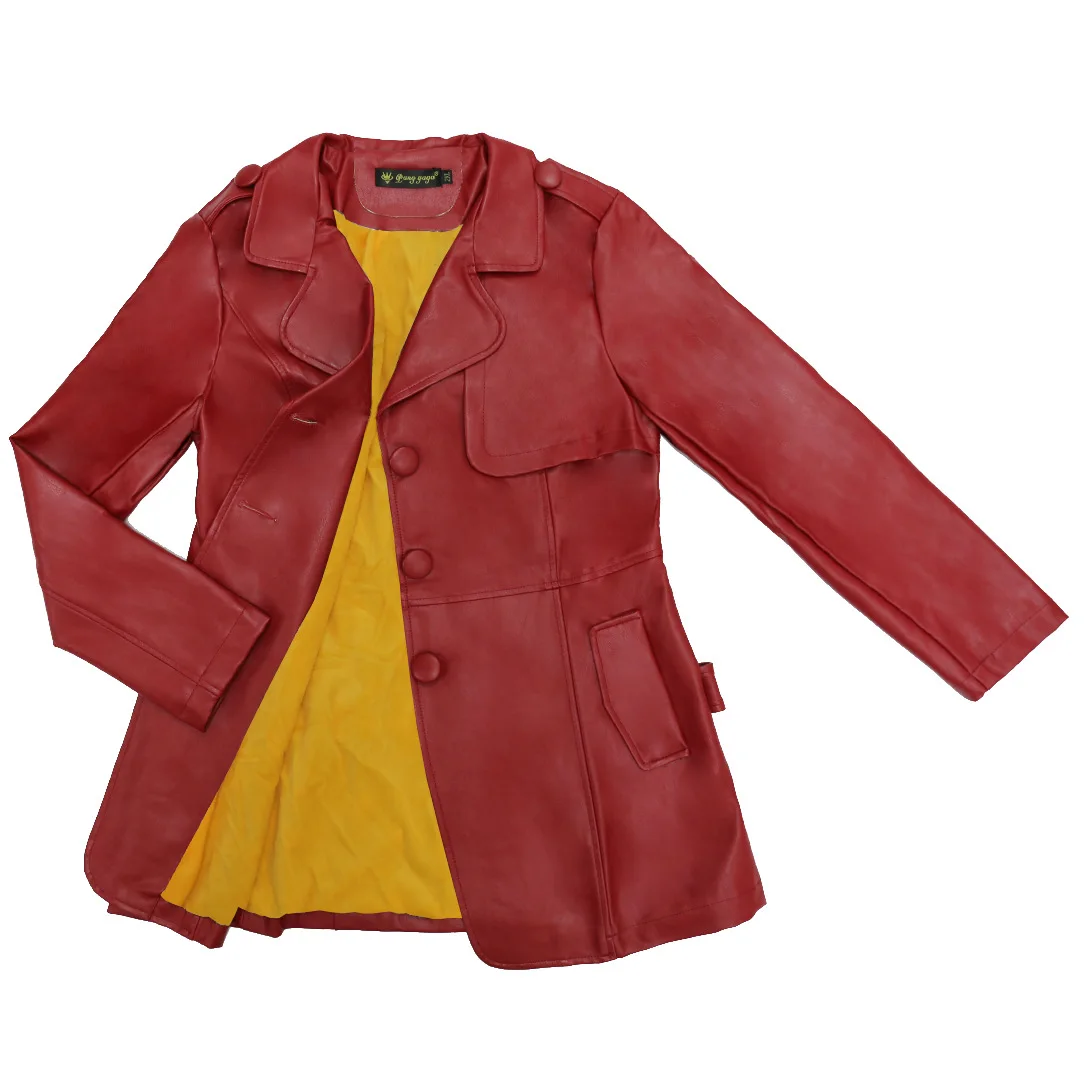 Женская кожаная куртка большого размера на осень/зиму 2017 новый длинный Стильный