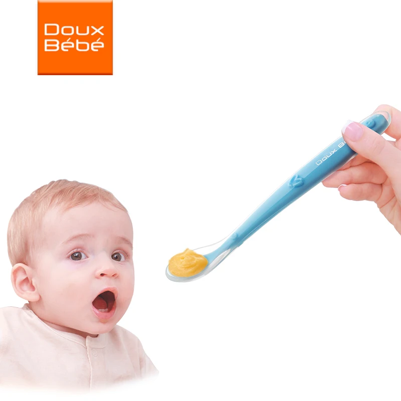 Doux Bebe 2 шт. силиконовая ложка ребенка BPA бесплатно детские столовые приборы подачи