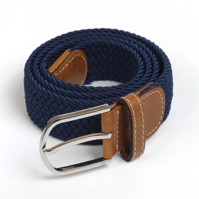 NavyBlue Мужской Эластичный эластичный пояс, черный холщовый эластичный плетеный кожаный ремень, широкий металлический эластичный пояс для мужчин - Цвет: NavyBlue