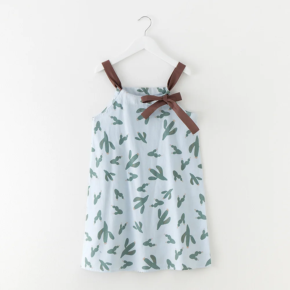 Girls Dresses Holiday 2018 Korean Mother Daughter Cactus Print Princess Sleeveless Lace Kids Summer Children's Clothing | Детская