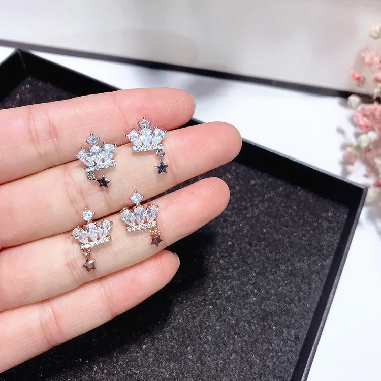 Crown star cz серьги серебро 925 Сообщение гипоаллергенный fadeless сплав ювелирные изделия