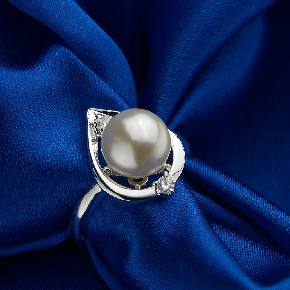 

Luxury Heart-shaped Waterdrop Imitation Pearl Ring Men Fine Fashion Silver Plated Rings Jewelry for Women Wedding Jewellery