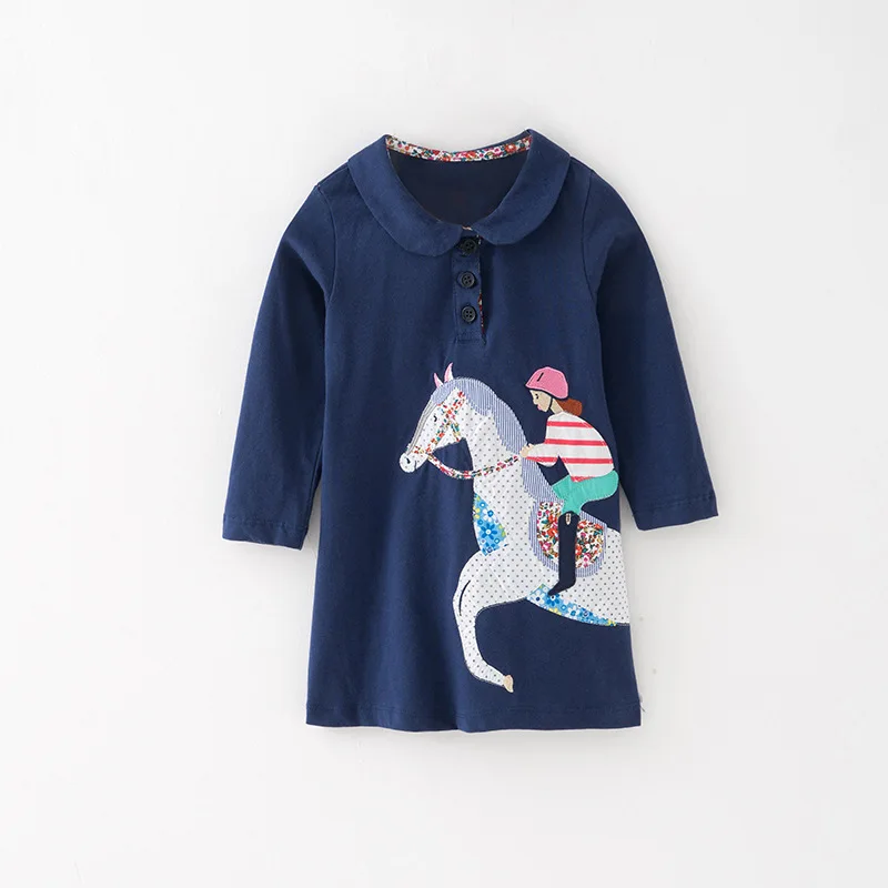 Little maven kids girls fashion brand autumn baby girl clothes animal applique dress Cotton navy blue toddler dresses S0534 | Детская