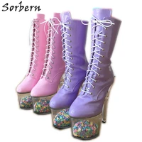 sorbern transparent pole dance boots women with stars platform ankle booties platform stripper clubwear drag queen shoe custom