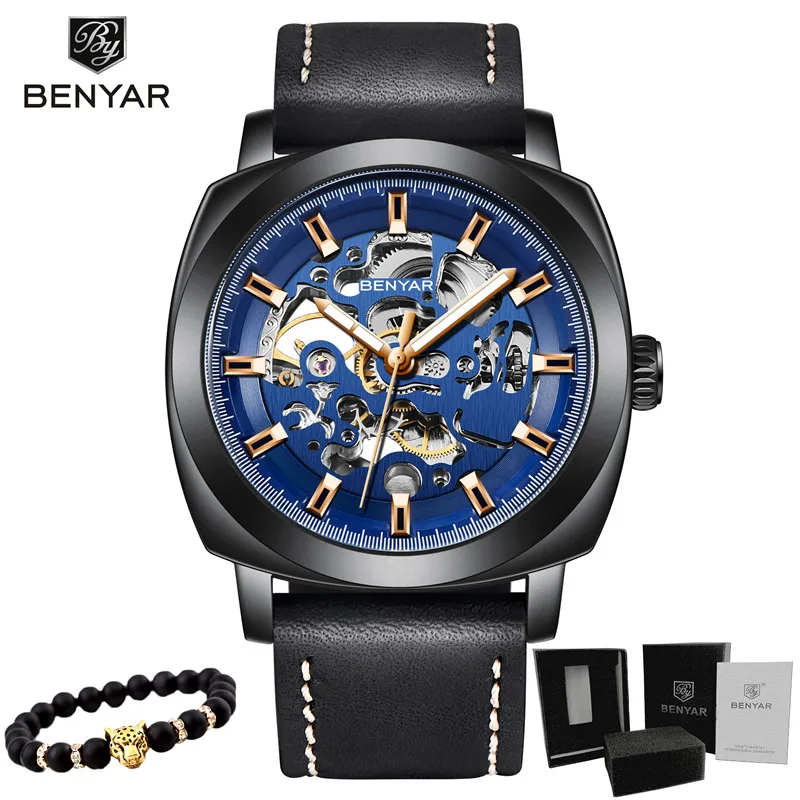 5121-Black blue BENYAR новые Брендовые мужские часы автоматические механические часы спортивные часы кожаные повседневные деловые наручные часы Relogio Masculino - Цвет: 5121-Black blue
