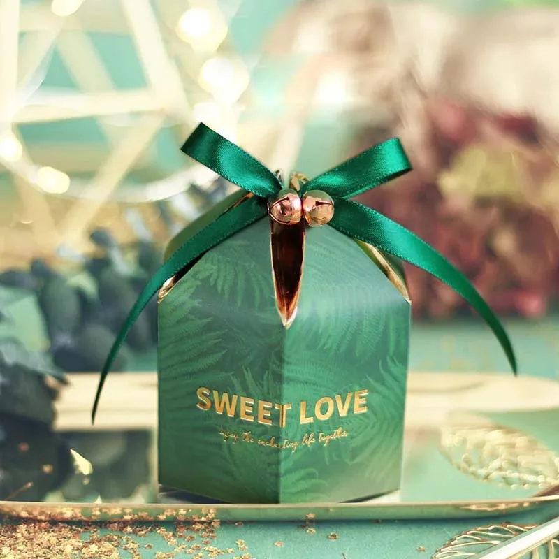 

20pcs/lot 4*9.5CM green Candy Box with ribbon chocolate gift boxes wedding souvenirs for guests wedding favors and gifts