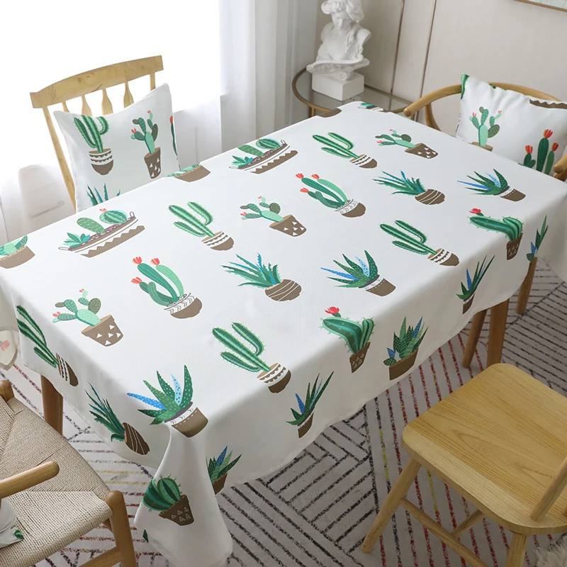 

Summer Pastoral Cactus Printed Green Plant Polyester Cotton Table Cloth Restaurant Decor Dinner Table Cover Toalha De Mesa