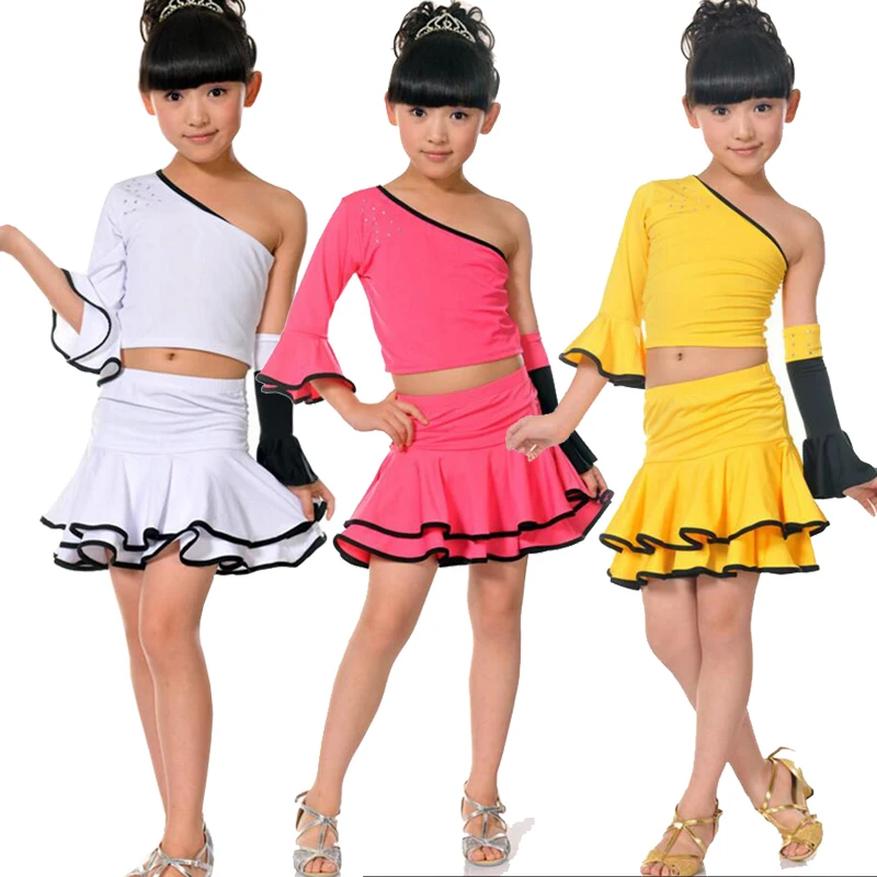 Розовое Бальное Платье для латинских танцев девочек детские Tiops + юбка одежда