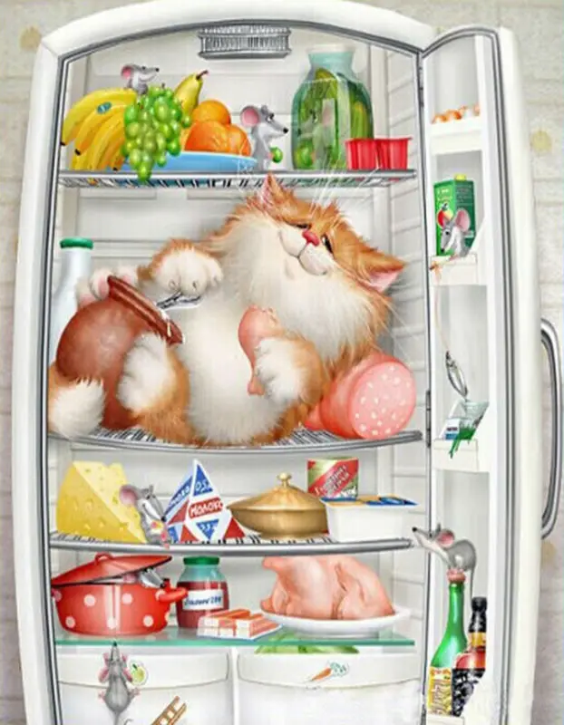 GLymg Diy Diamond Painting Cartoon Cat Food Refrigerator Embroidery All Craft Accessories Thorn To Draw Needlework | Дом и сад