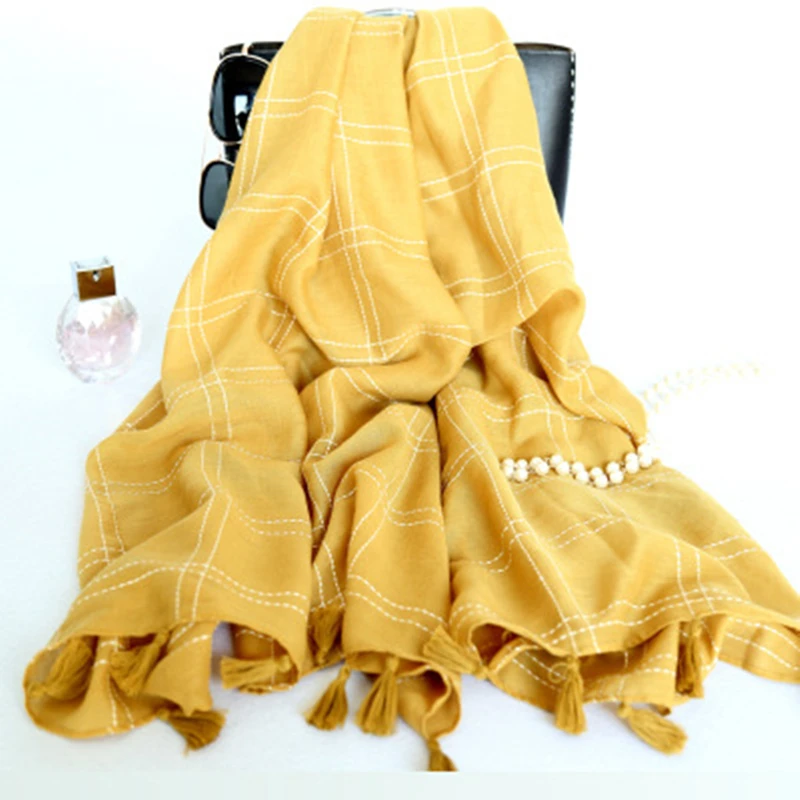 2017 Новый женский осенне-зимний шарф из хлопка и льна теплая клетчатая шаль