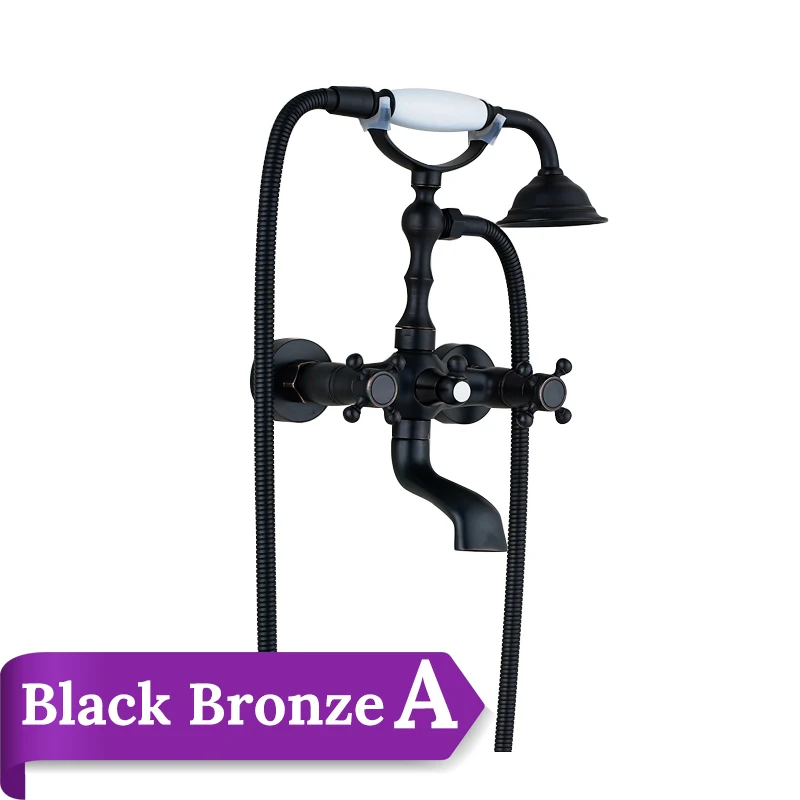 Black Bronze B Ванная комната Ванна смеситель кран на 360 градусов вращающийся Ванна смеситель для ванны с изливом Латунь ручной душ кран черный Ванна смеситель для душа - Цвет: Black Bronze B