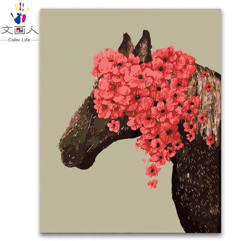 Нежная красная Цветочная лошадь diy цифровая картина маслом Раскраска по номерам