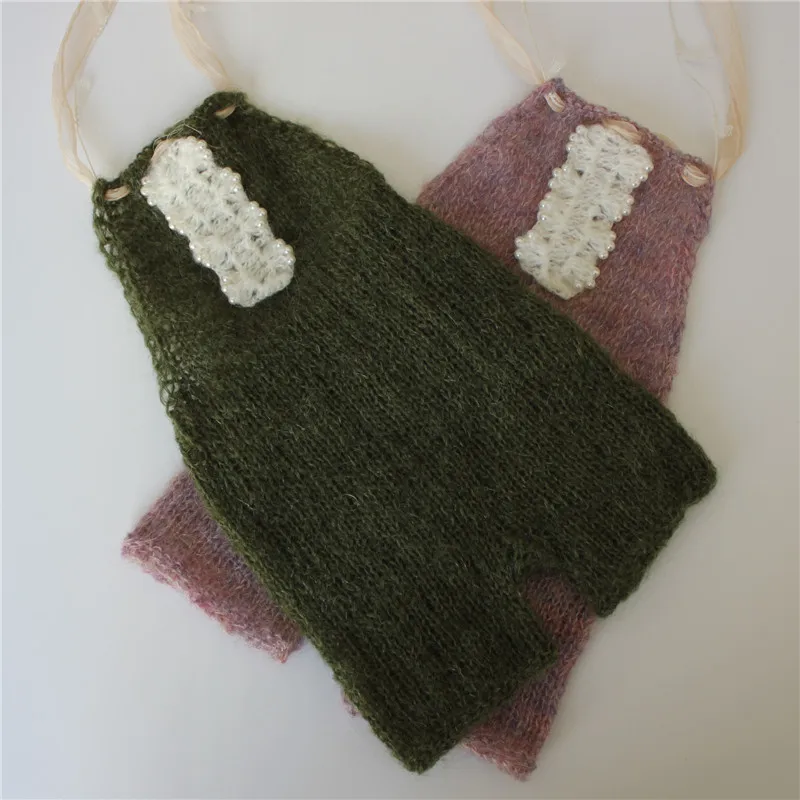 Newborn Mohair Romper with Chiffon Ribbon Shorts Photo Prop |