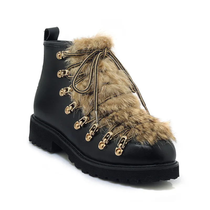 black 1 Stylesowner/Новинка года; ботинки в стиле панк на шнуровке из натуральной кожи с кроличьим мехом; ботильоны на платформе с толстой подошвой в байкерском стиле; черная обувь с металлическим украшением - Цвет: black 1